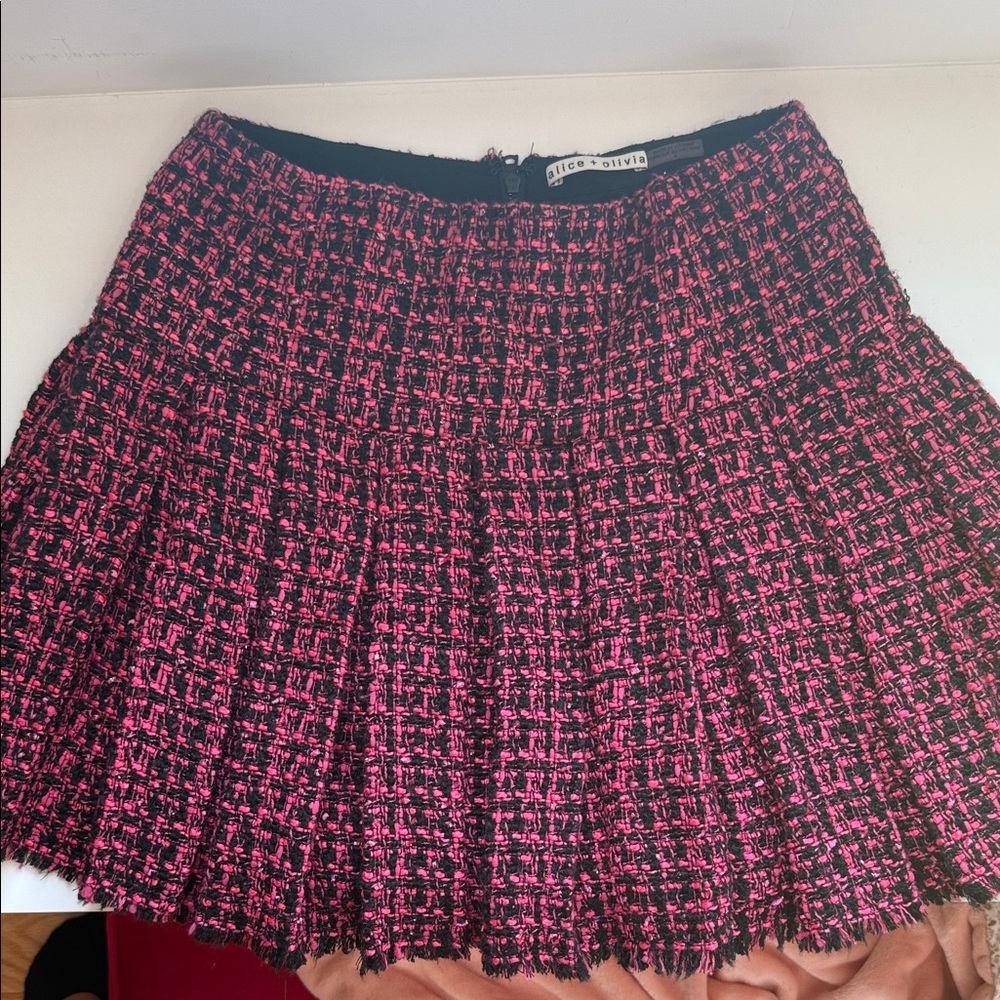 Alice + Olivia Pink and Black Tweed Mini Skirt